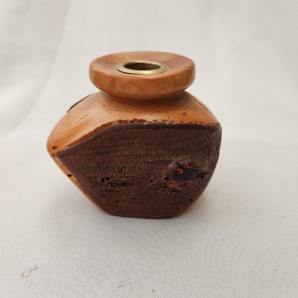 Wood turned Candlestick Holder. Rustic, handmade.